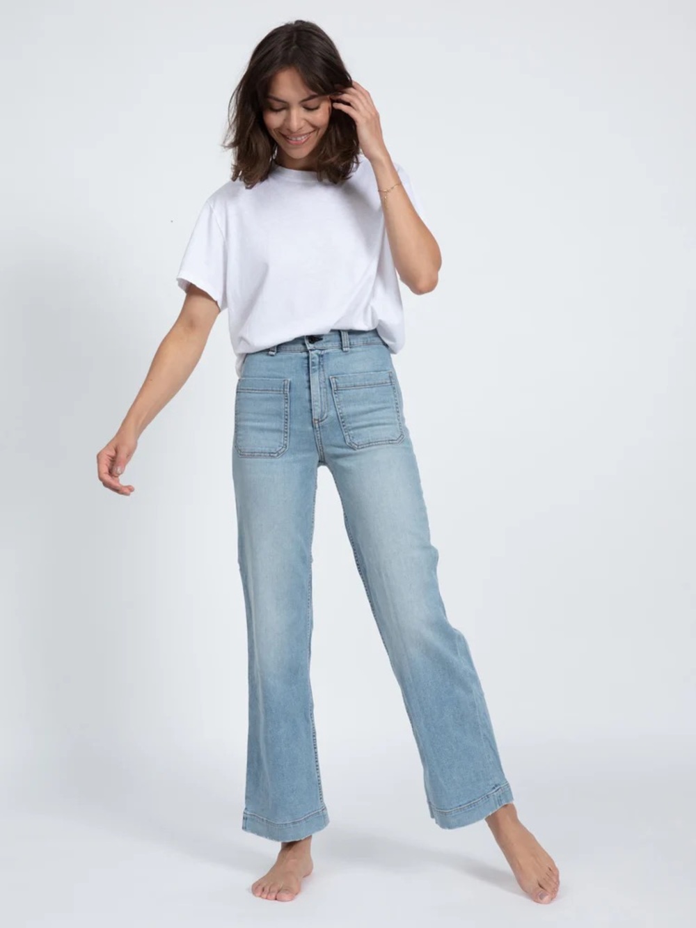 🌊ASKK NY Sailor Jeans Wide Leg High Rise Light Wash Sz 25🌊